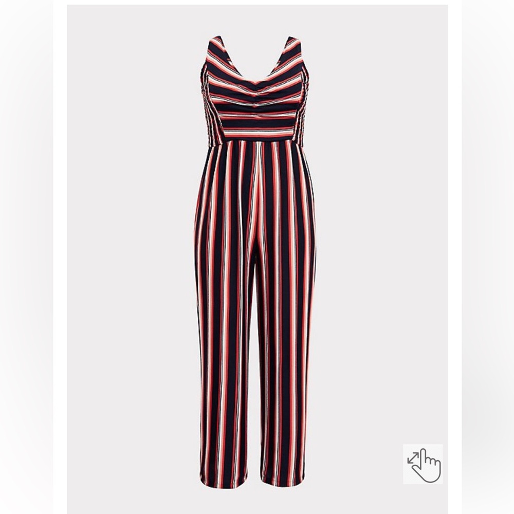RED MULTI STRIPE RIB WIDE LEG JUMPSUIT